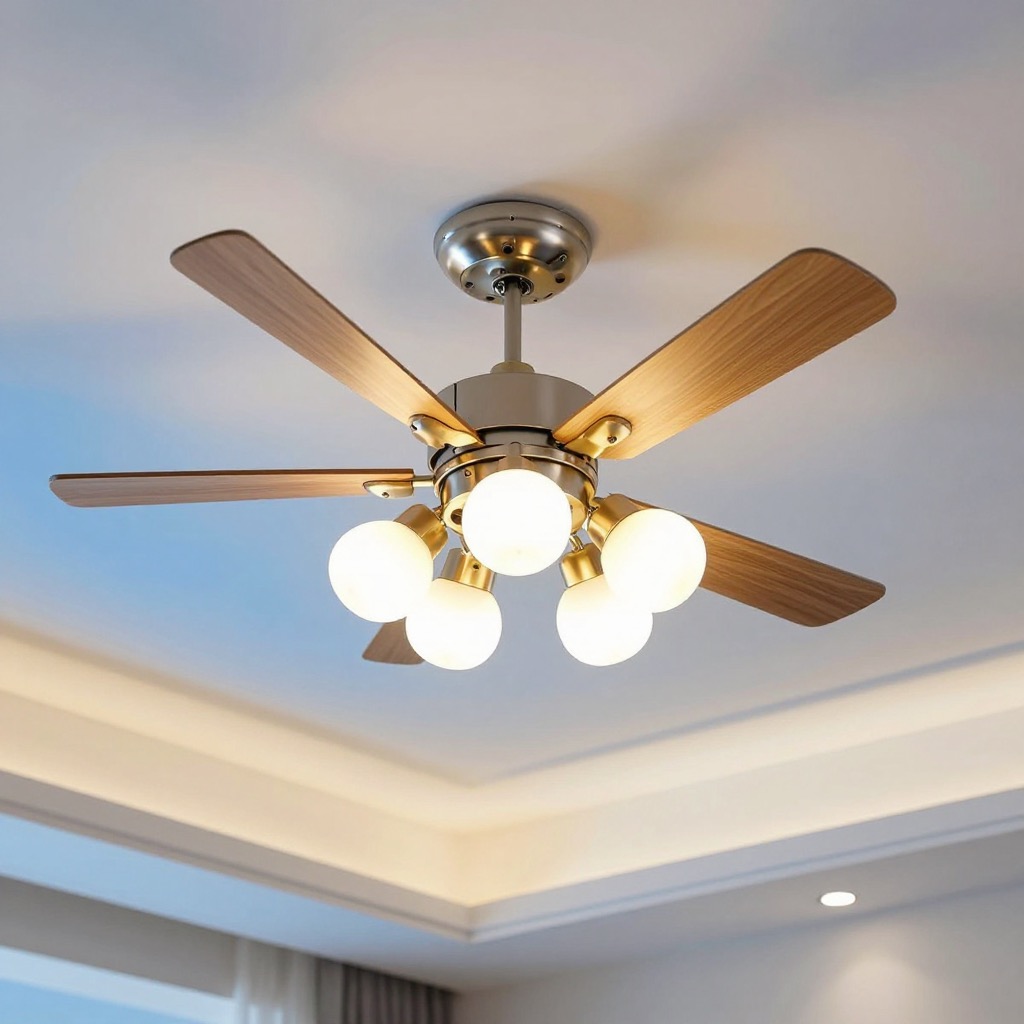 Luxury chandelier and ceiling fan in elegant interior